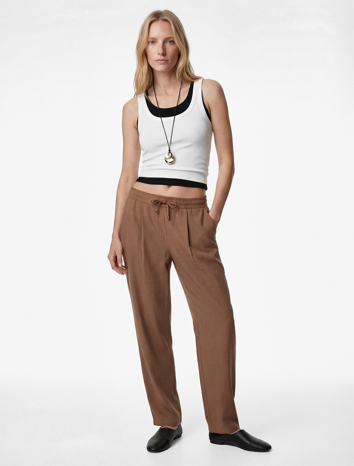  Slim Fit Beli Bağlamalı Cepli Havuç Kesim Pantolon