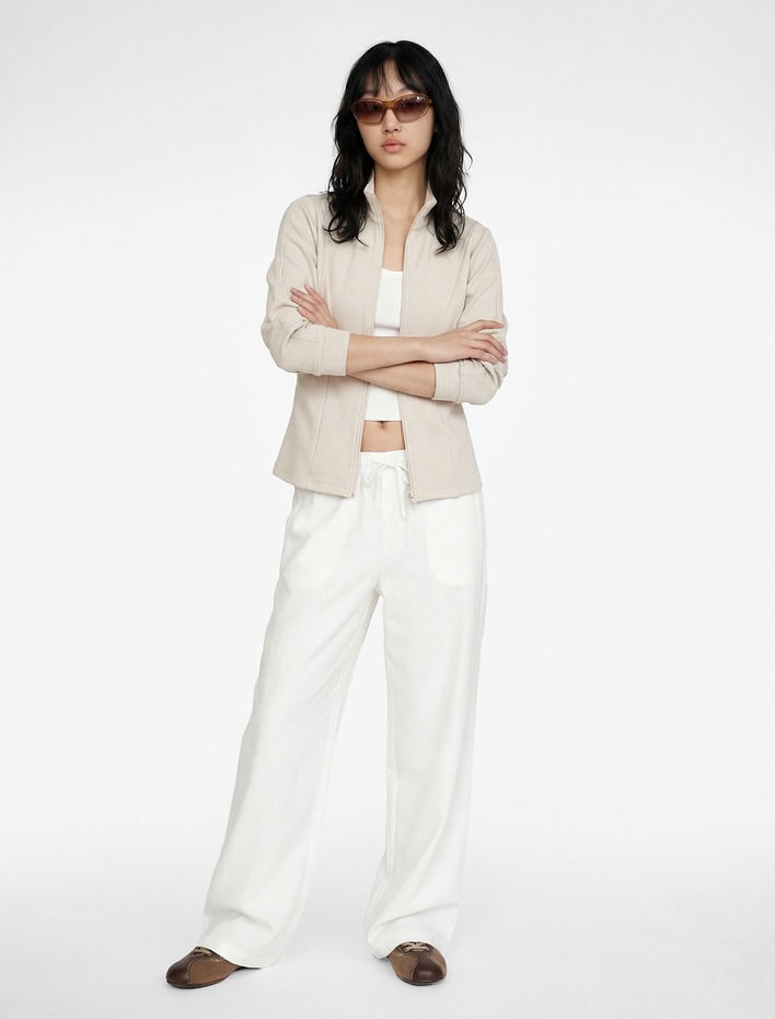  Modal Karışımlı Uzun Kollu Dik Yaka Fermuarlı Sweatshirt