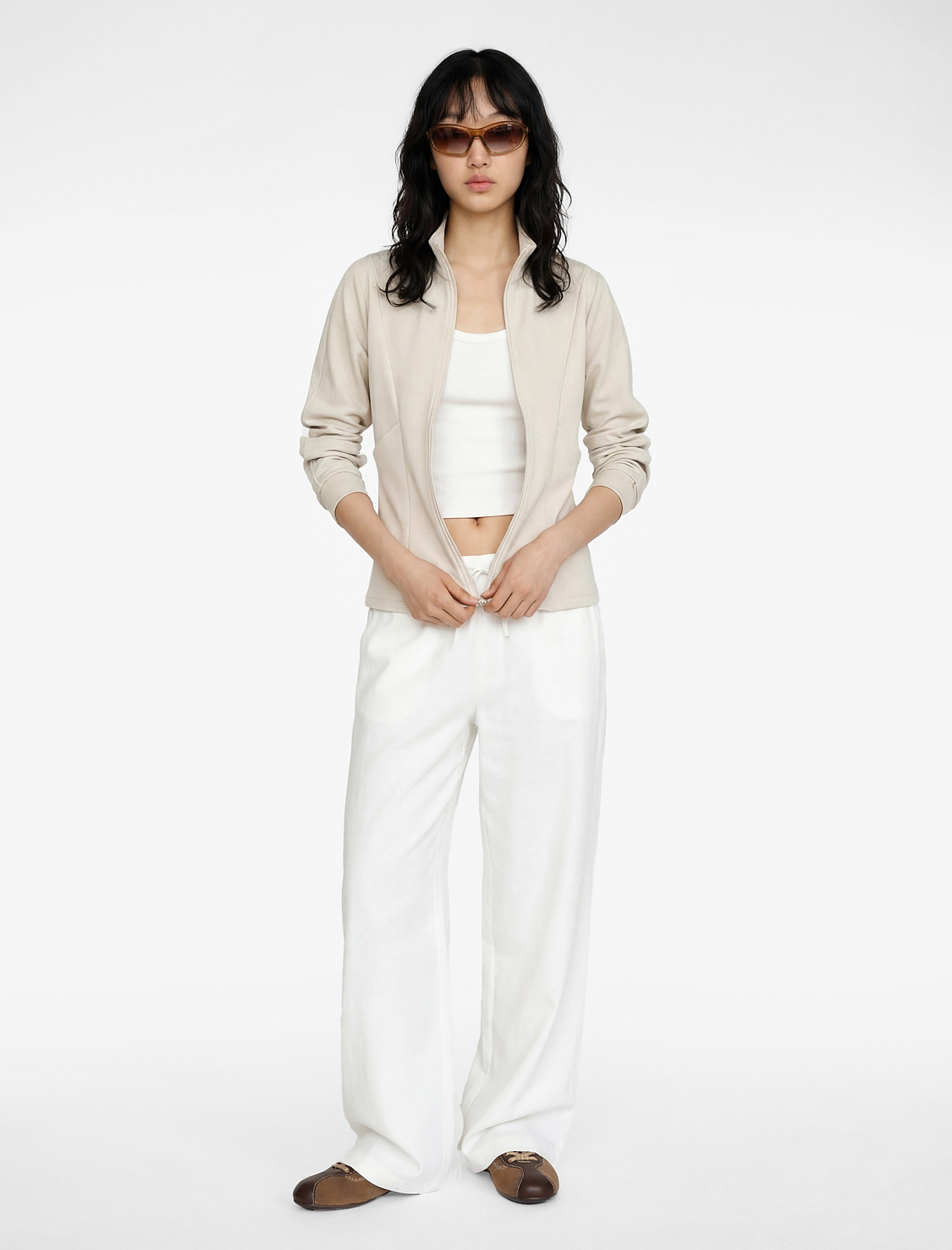   Modal Karışımlı Uzun Kollu Dik Yaka Fermuarlı Sweatshirt