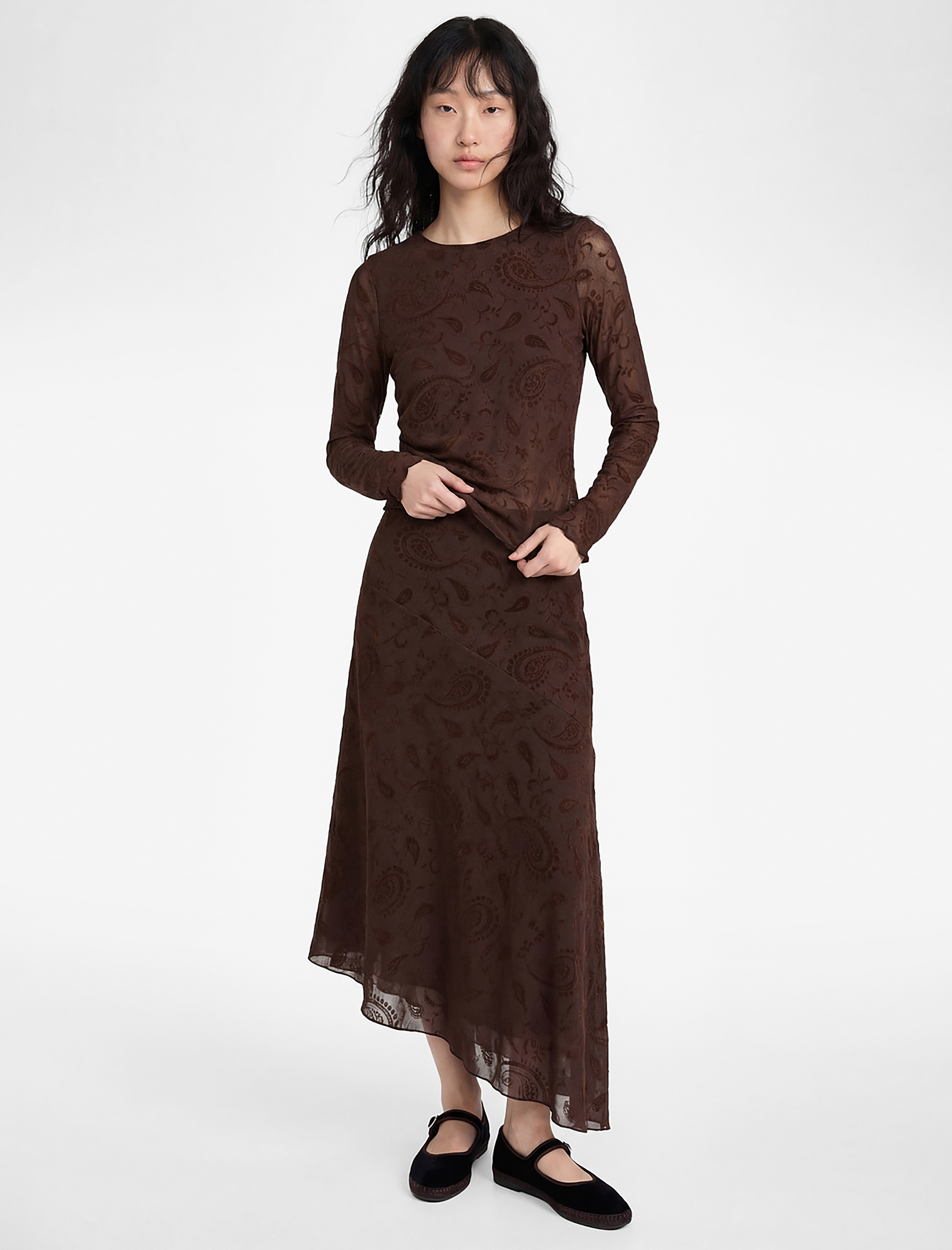   Şal Desenli Asimetrik Midi Etek