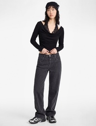 Halter Yaka Dantel Detaylı Slim Fit Uzun Kollu Tişört