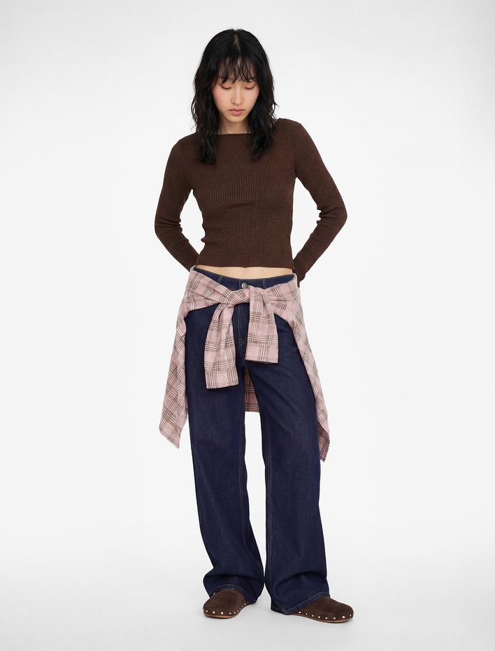  Slim Fit Uzun Kollu Asimetrik Yaka Triko Kazak