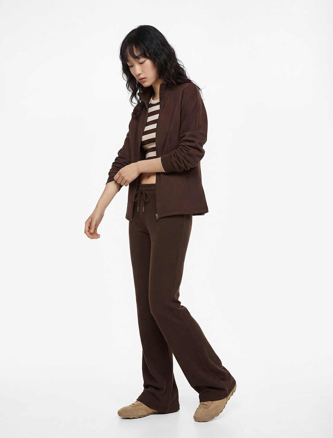   Modal Karışımlı Uzun Kollu Dik Yaka Fermuarlı Sweatshirt