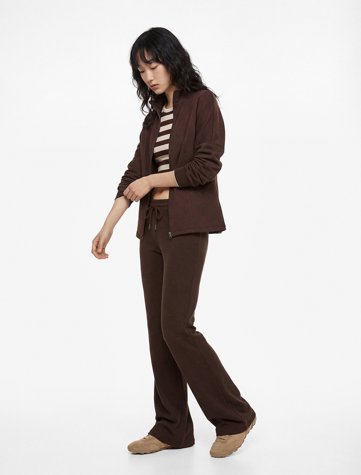  Modal Karışımlı Uzun Kollu Dik Yaka Fermuarlı Sweatshirt