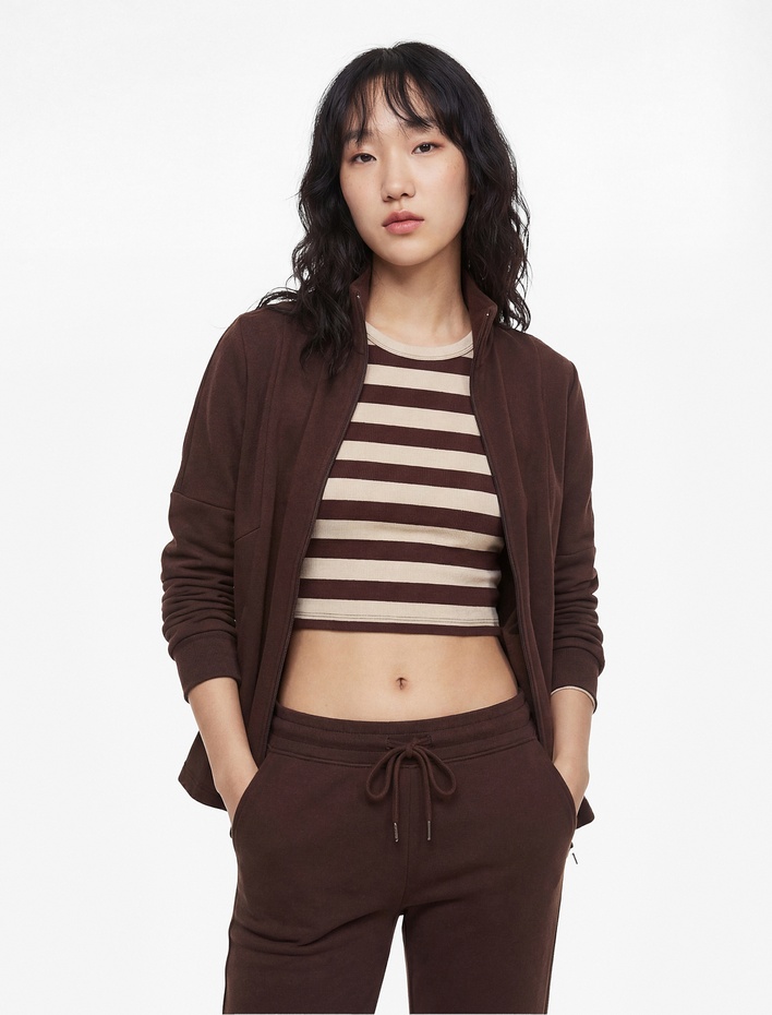  Modal Karışımlı Uzun Kollu Dik Yaka Fermuarlı Sweatshirt