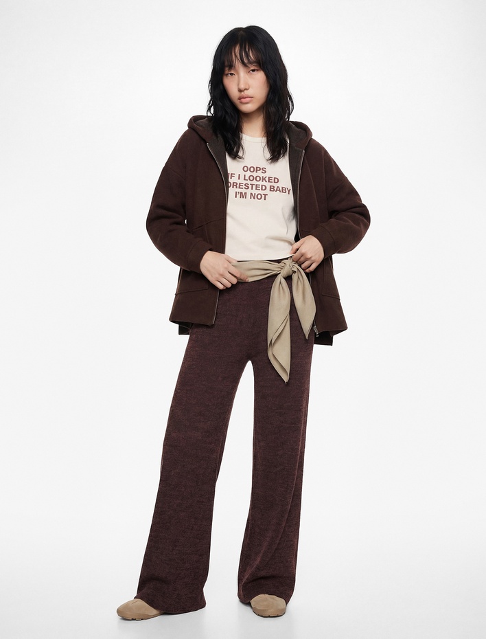  Kaşe Uzun Kollu Kapüşonlu Cep Detaylı Oversize Fermuarlı Sweatshirt