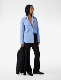 Düğmeli Normal Bel Viskon Karışımlı İspanyol Paça Pantolon