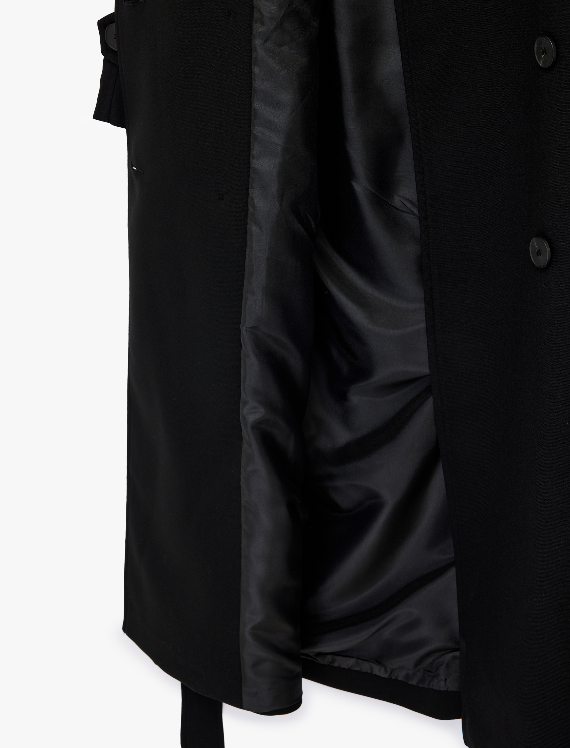   Uzun Kollu Düğmeli Cepli Kruvaze Kemerli Gabardin Trençkot