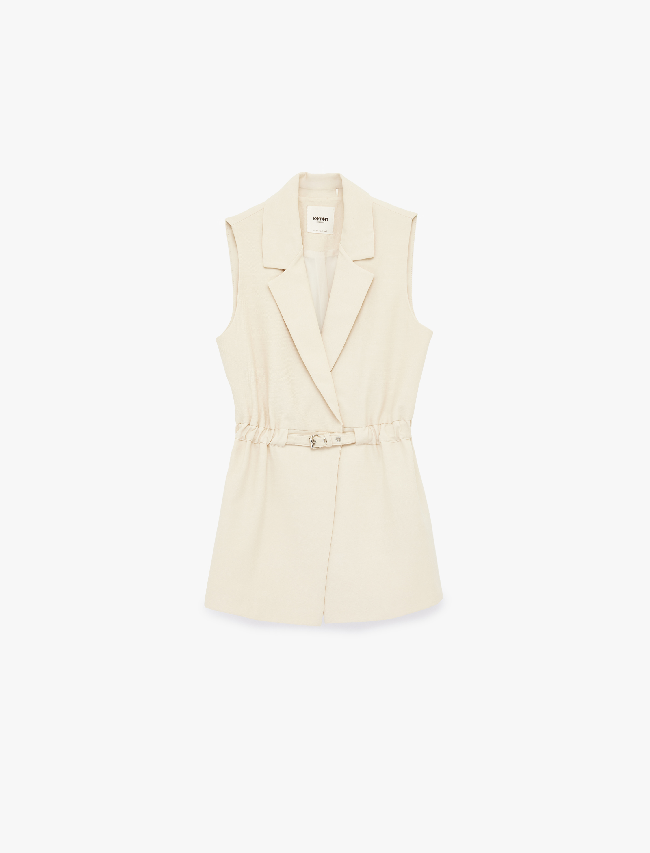   Kemerli Kolsuz Viskon Karışımlı Kruvaze Yaka Yelek