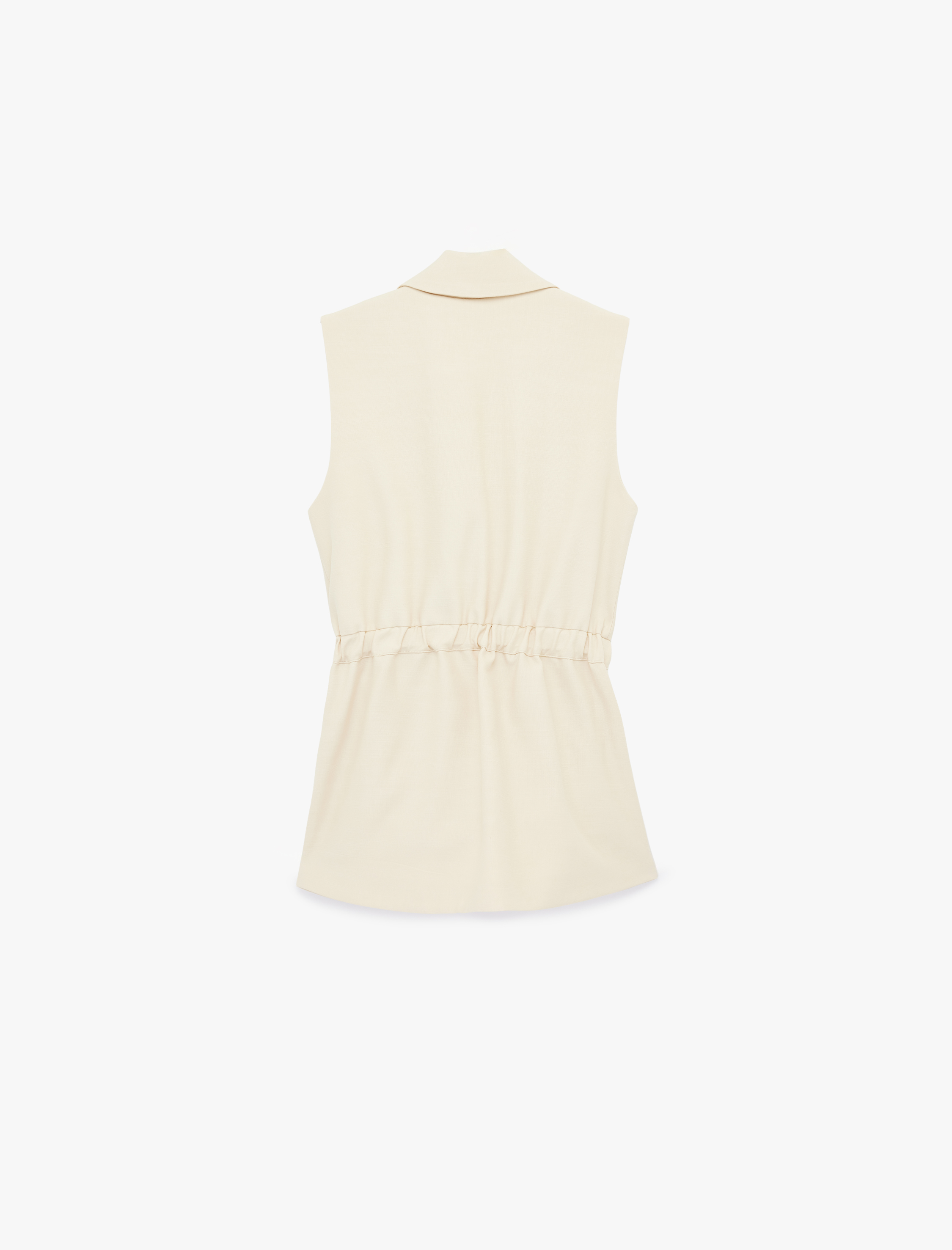   Kemerli Kolsuz Viskon Karışımlı Kruvaze Yaka Yelek