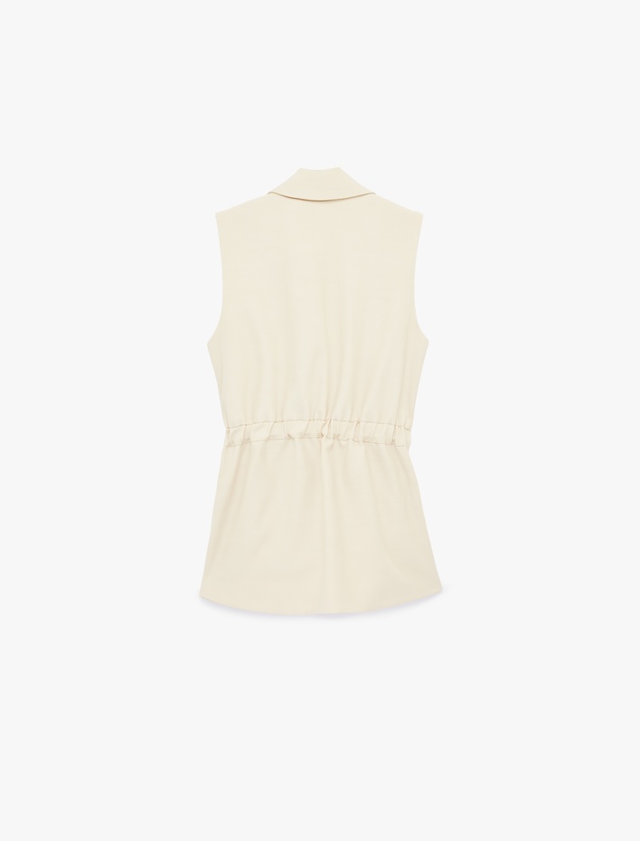  Kemerli Kolsuz Viskon Karışımlı Kruvaze Yaka Yelek