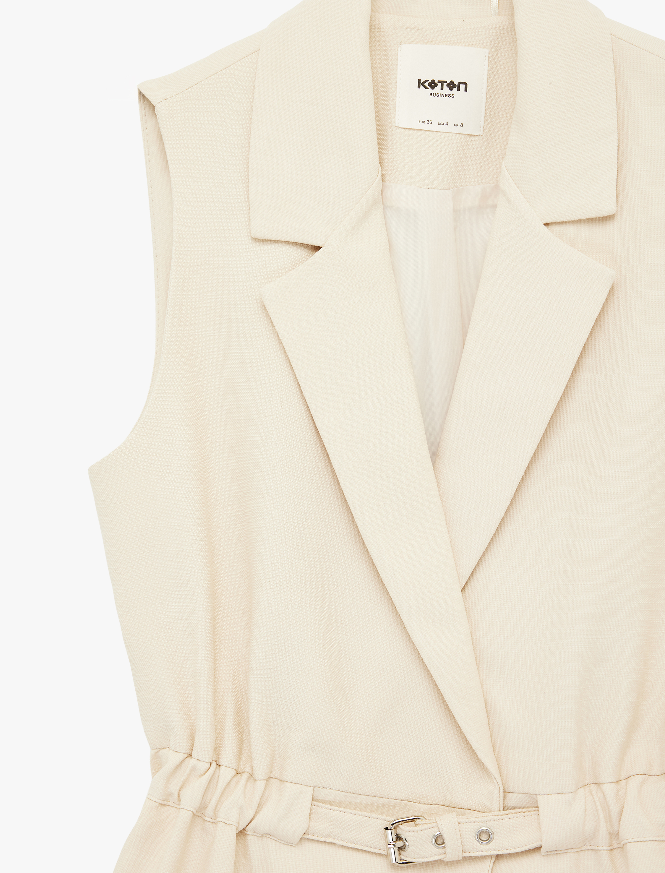   Kemerli Kolsuz Viskon Karışımlı Kruvaze Yaka Yelek