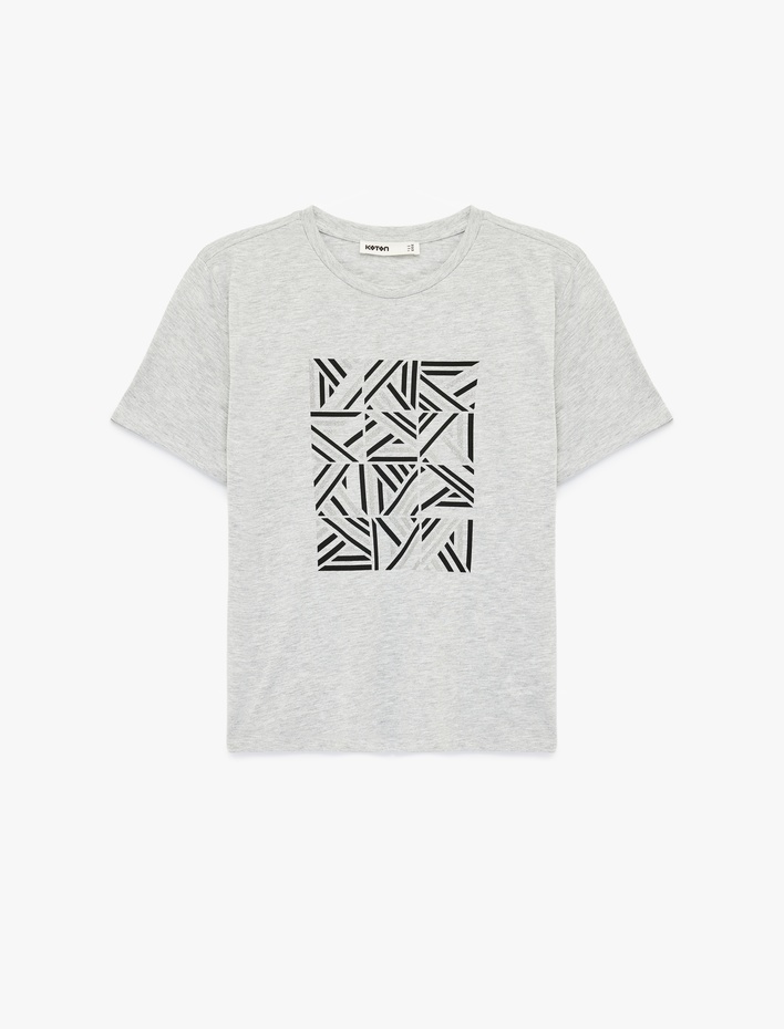  Kısa Kollu Bisiklet Yaka Baskılı Tişört