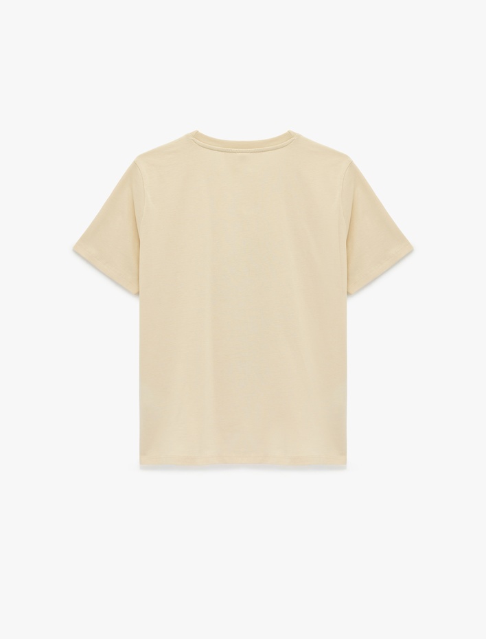  Pamuklu Kısa Kollu Bisiklet Yaka Deniz Kabuğu Baskılı Tişört