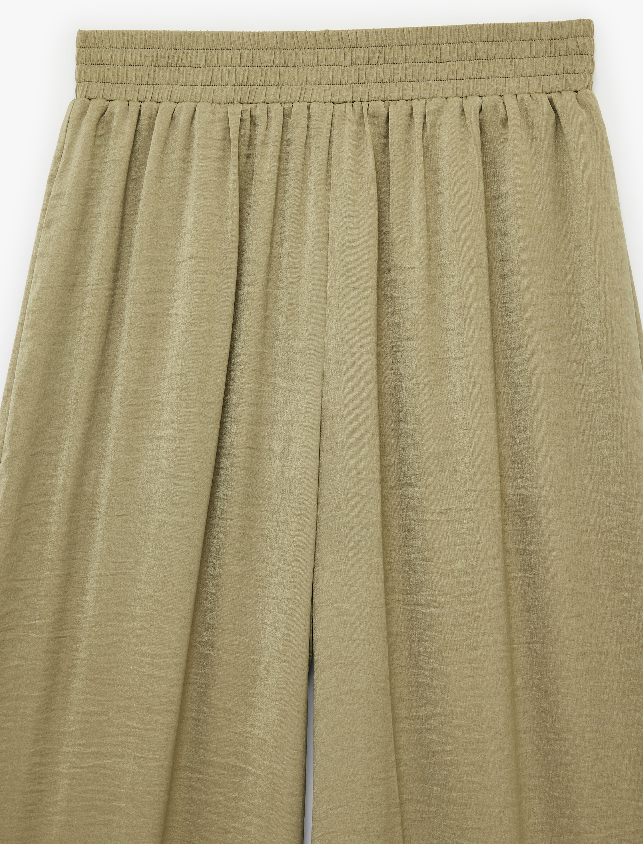   Aerobin Kumaş Beli Lastikli Geniş Paça Saten Pantolon