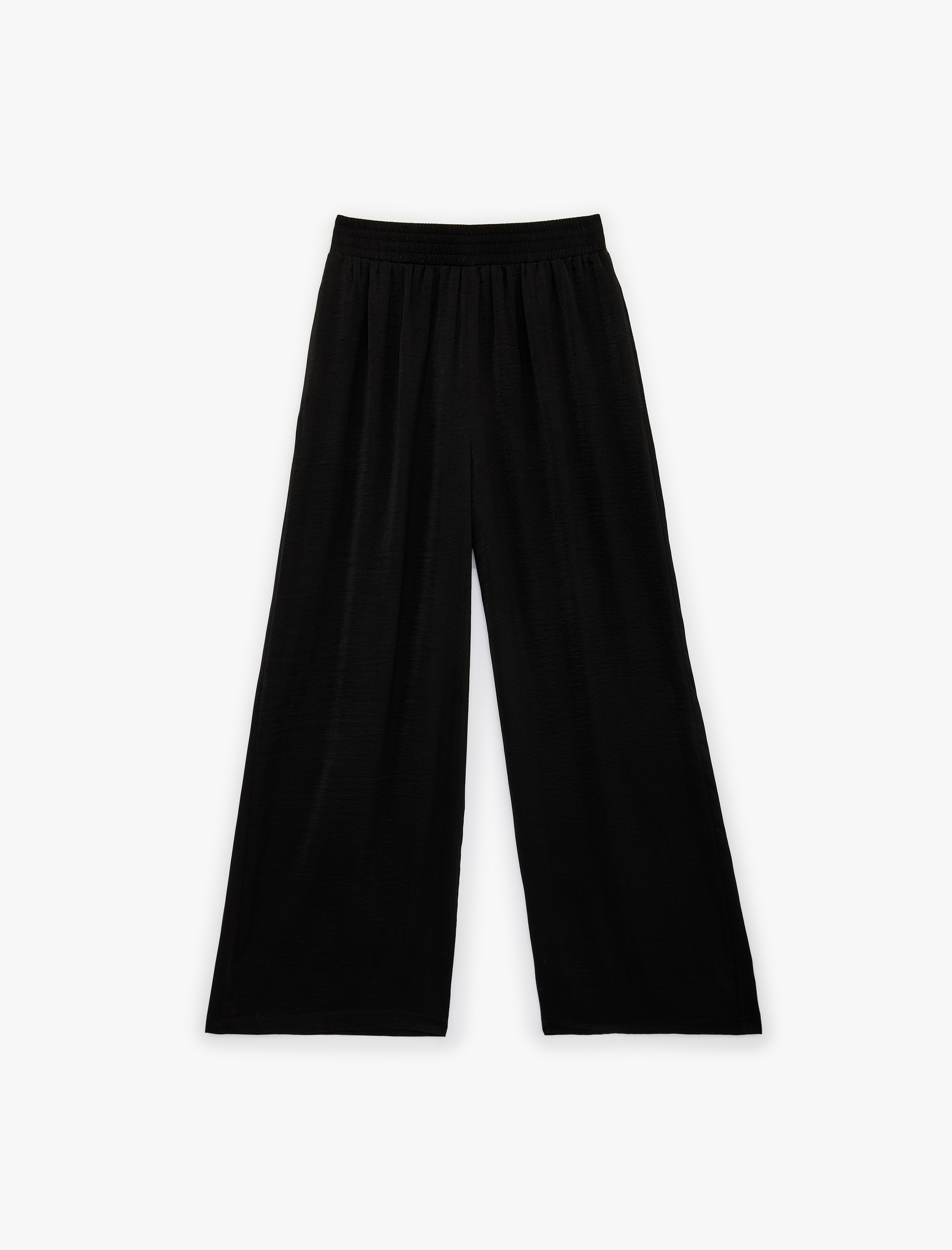 Aerobin Kumaş Beli Lastikli Geniş Paça Saten Pantolon - Görsel 3