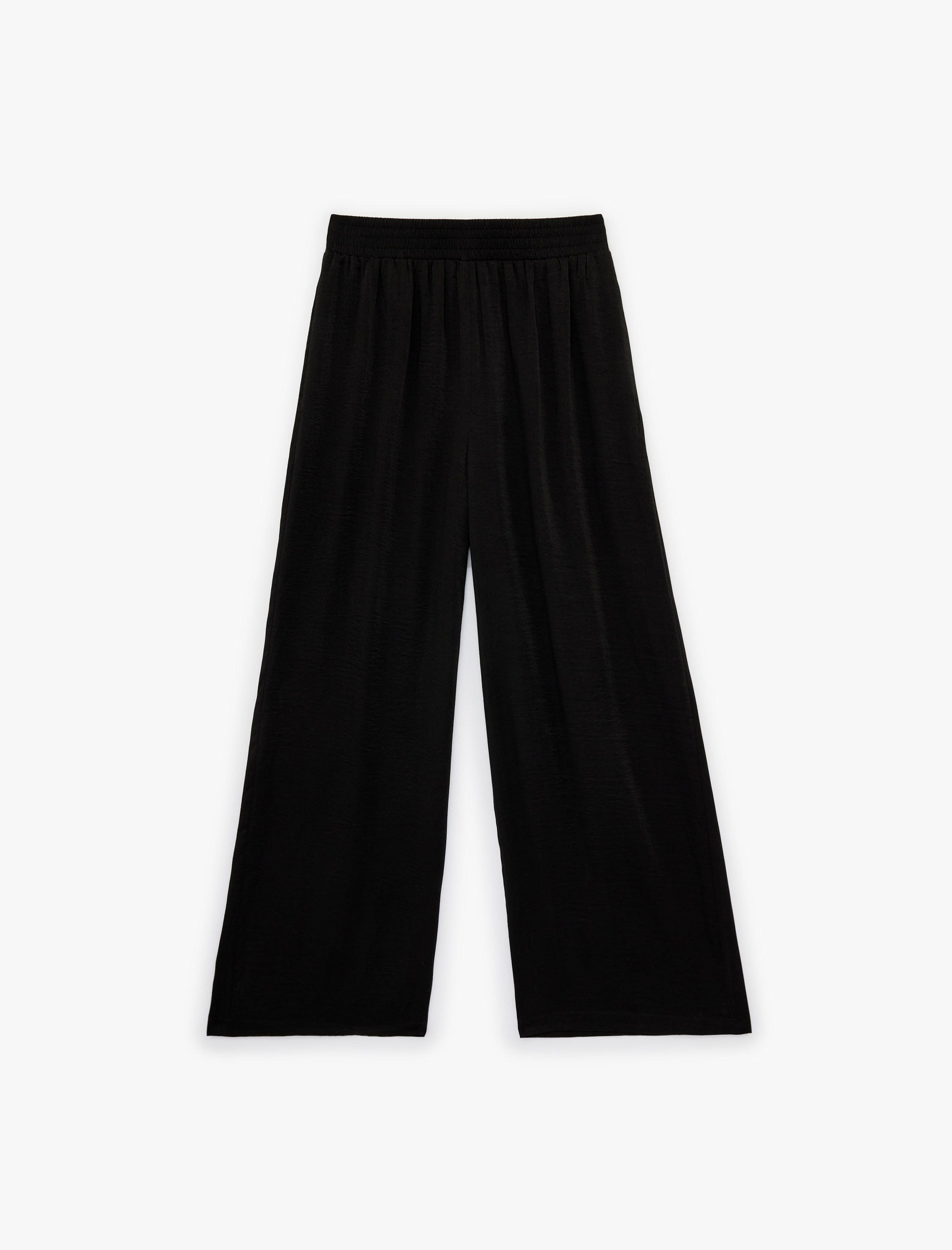 Aerobin Kumaş Beli Lastikli Geniş Paça Saten Pantolon - Görsel 4