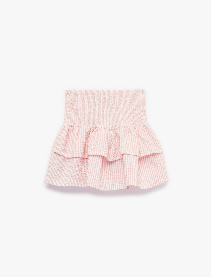 Kız Çocuk Yüksek Bel Gipeli Kat Kat Çizgili Fırfırlı Etek