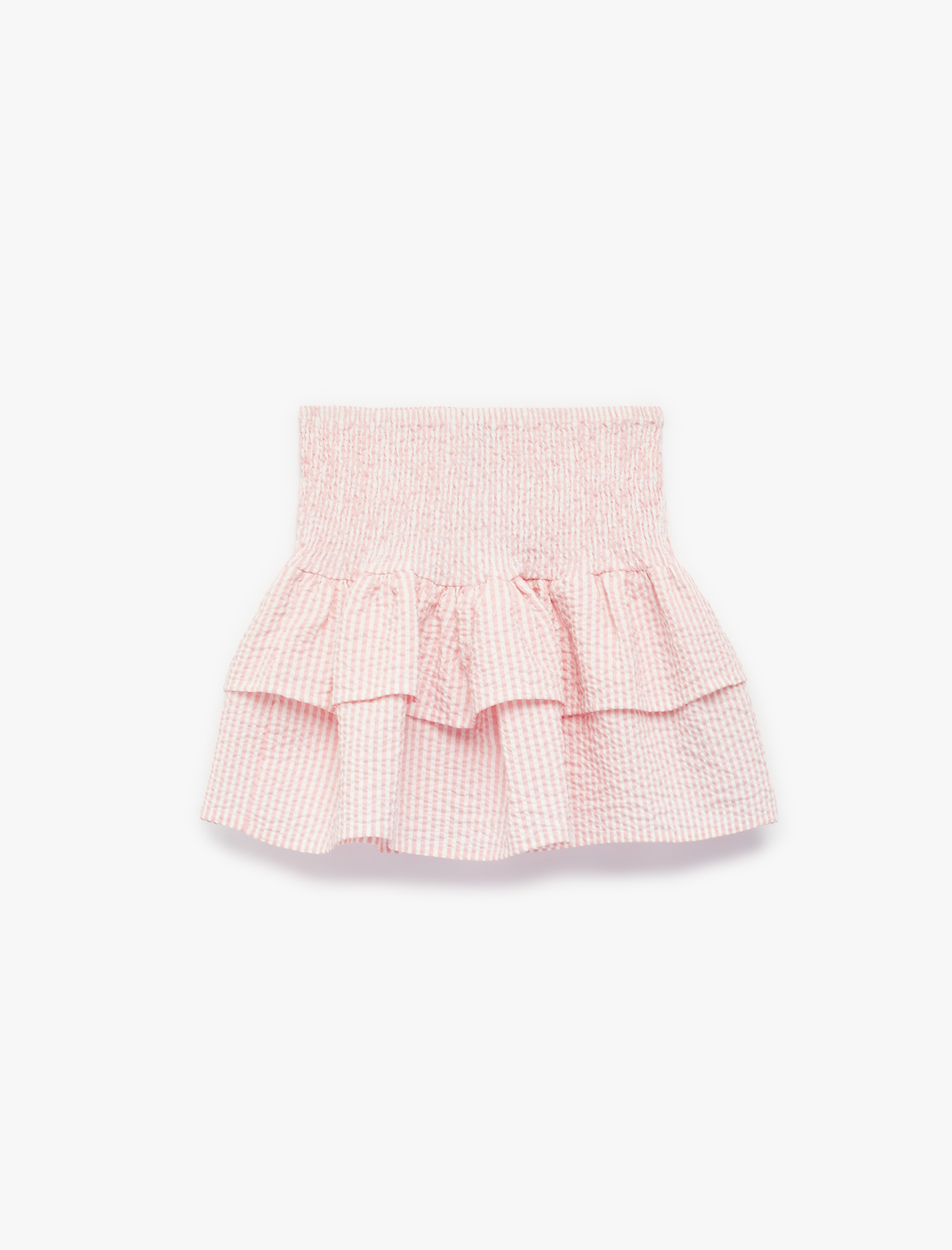  Kız Çocuk Yüksek Bel Gipeli Kat Kat Çizgili Fırfırlı Etek