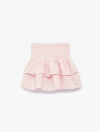 Yüksek Bel Gipeli Kat Kat Çizgili Fırfırlı Etek