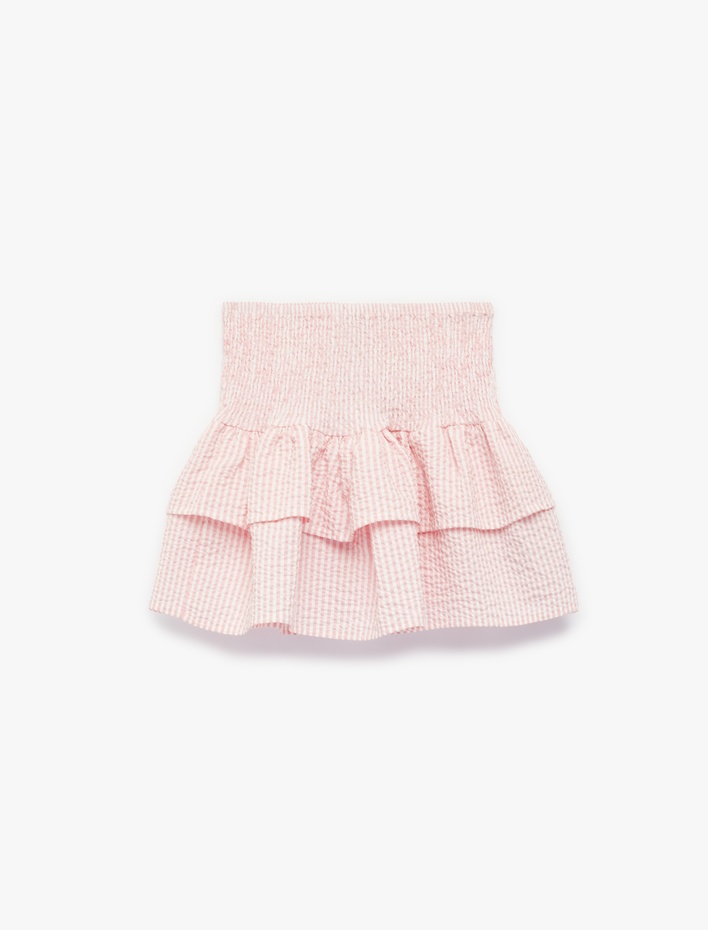 Kız Çocuk Yüksek Bel Gipeli Kat Kat Çizgili Fırfırlı Etek