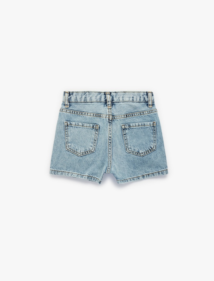 Kız Çocuk Slim Fit Pamuklu Cepli Taş Detaylı Mini Denim Şort