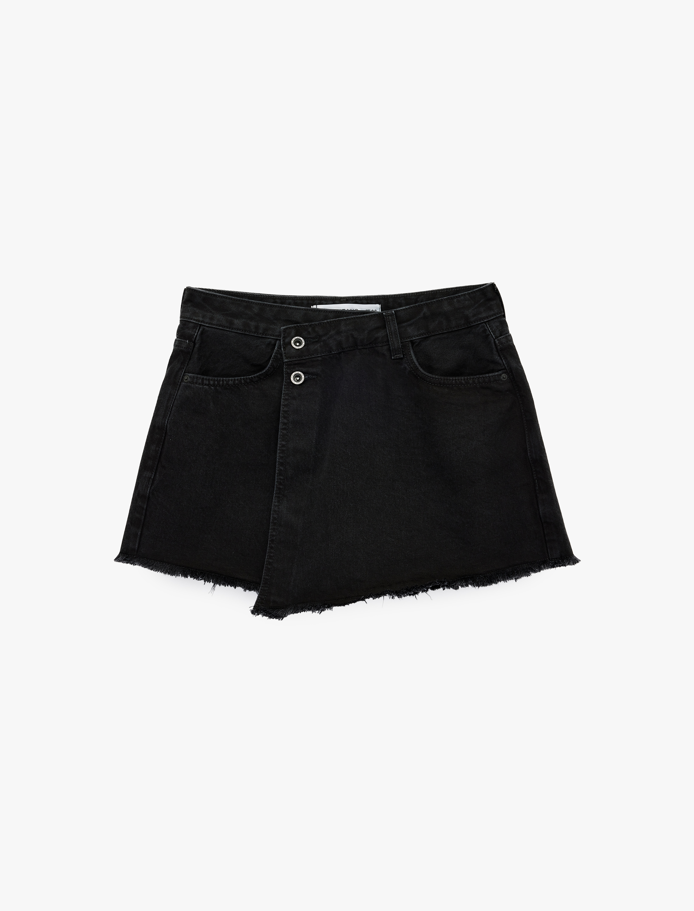   Asimetrik Kesim Düğmeli Rahat Kalıp Pamuklu Denim Mini Şort Etek