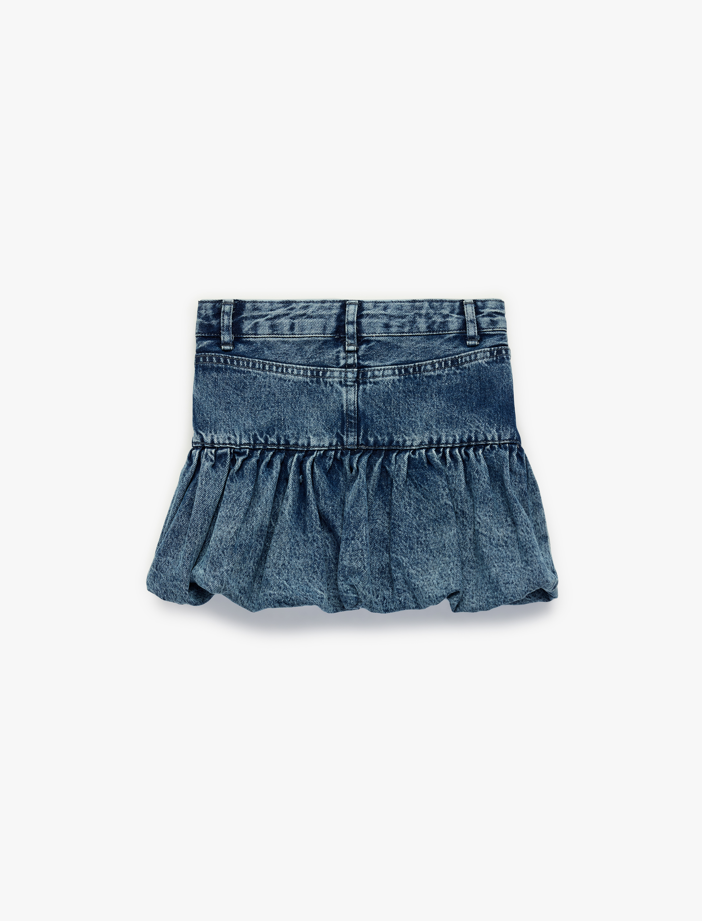  Kız Çocuk Pamuklu Düğmeli Yıpratmalı Cepli Mini Balon Denim Etek