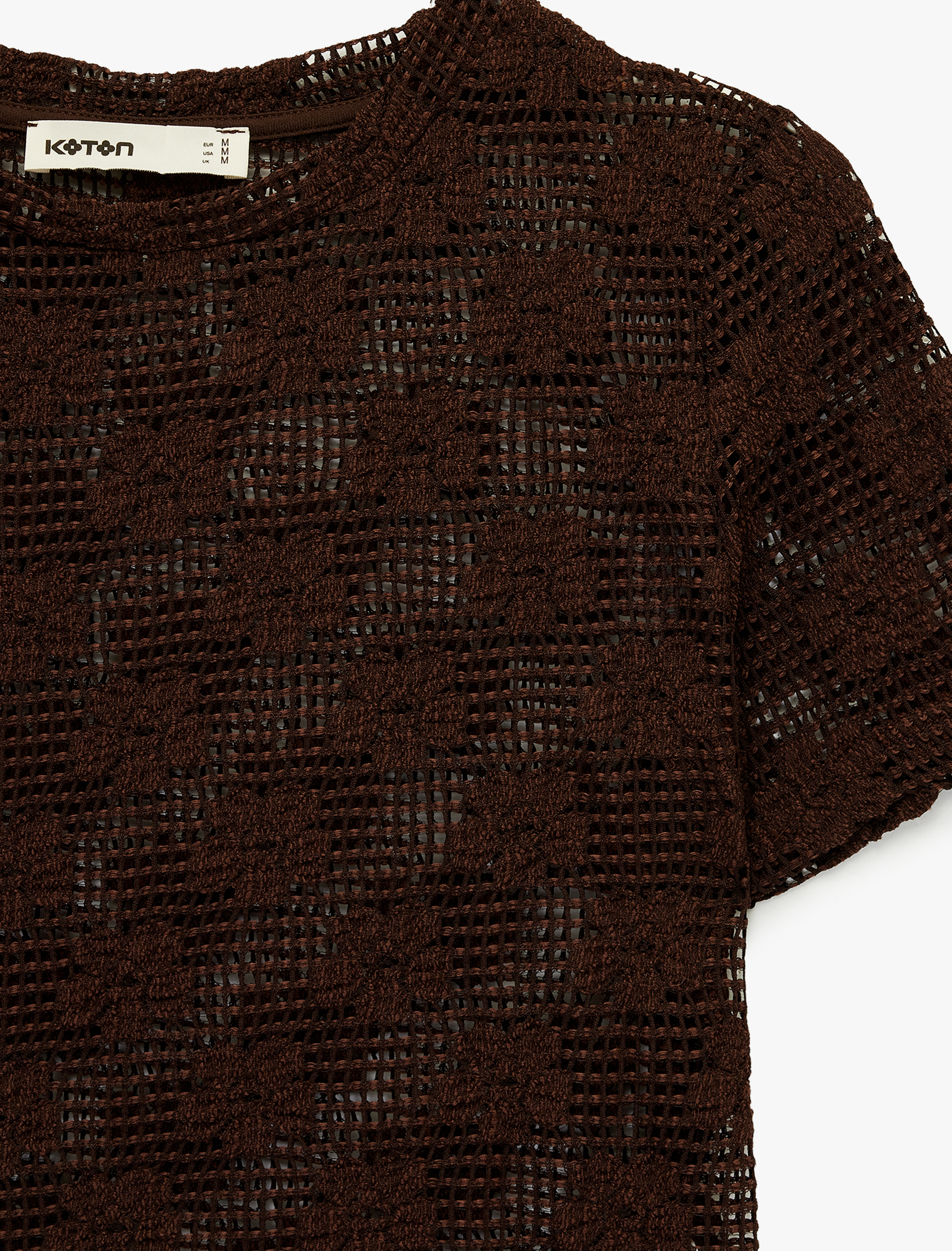   Slim Fit Kısa Kollu Bisiklet Yaka Çiçekli Kroşe Tişört