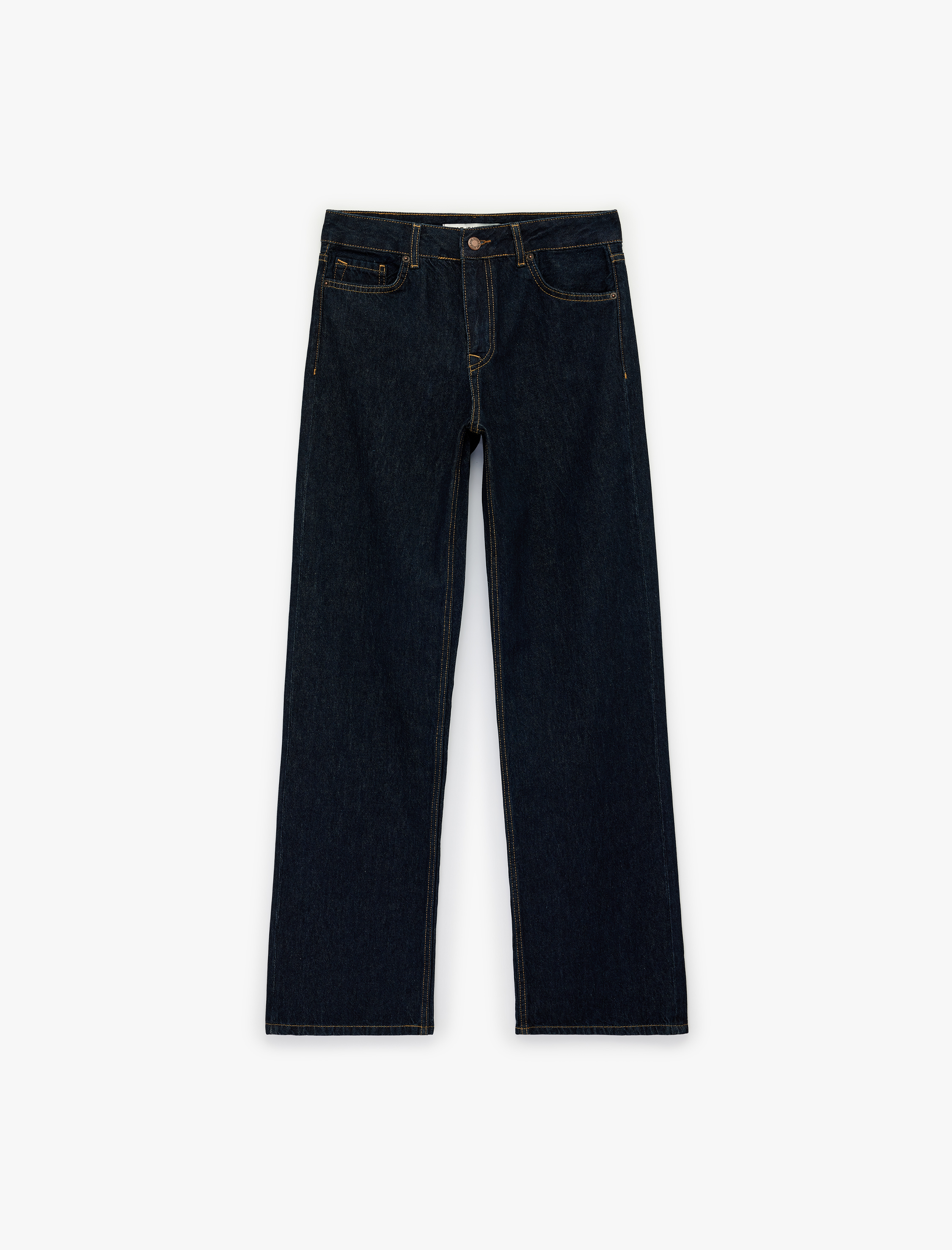   Normal Bel Cepli Düğmeli Düz Paça Pamuklu Denim Pantolon - Straight Fit Jean