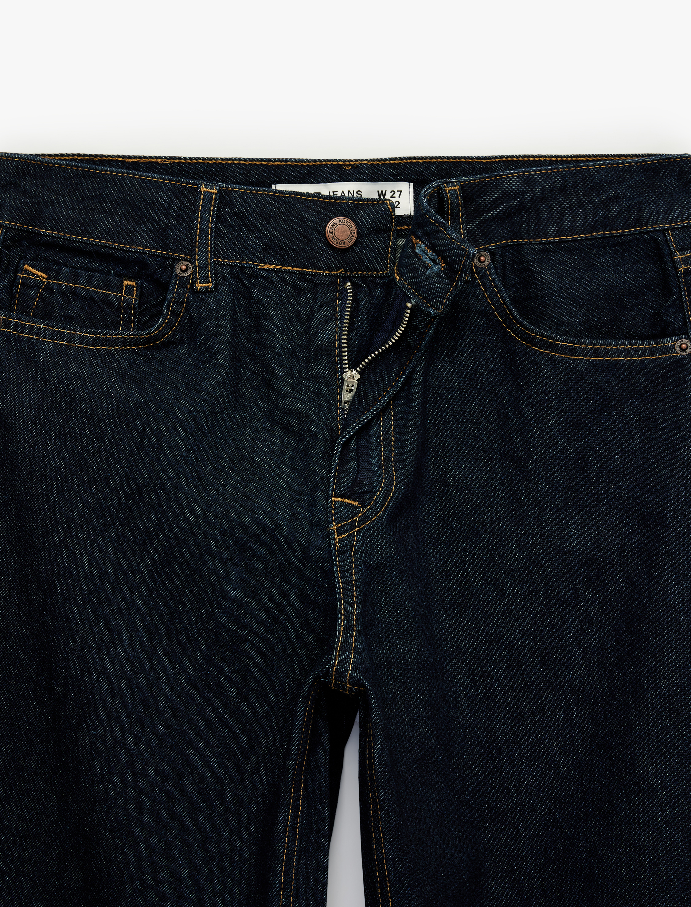   Normal Bel Cepli Düğmeli Düz Paça Pamuklu Denim Pantolon - Straight Fit Jean