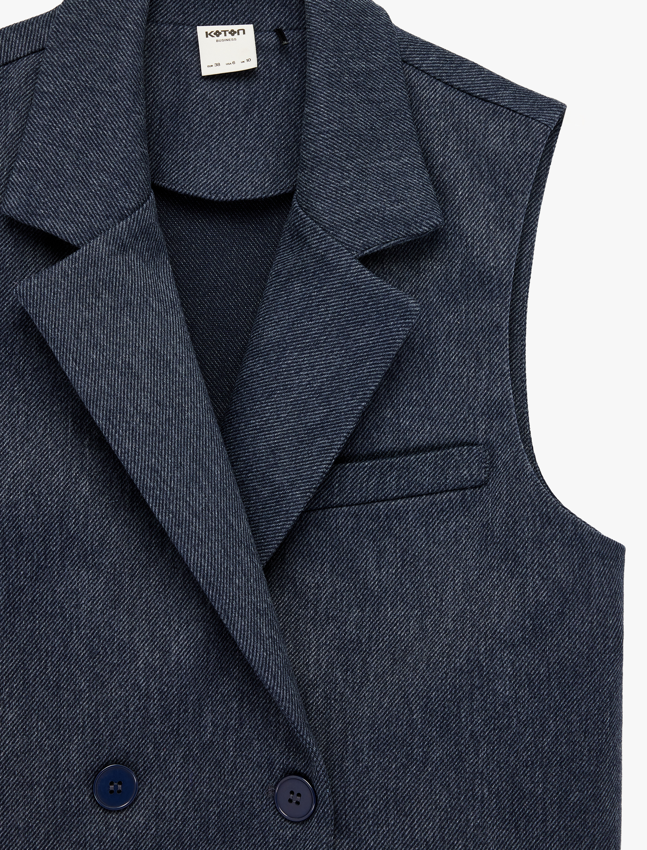   Düğmeli Cep Detaylı Kruvaze Yaka Kolsuz Crop Yelek