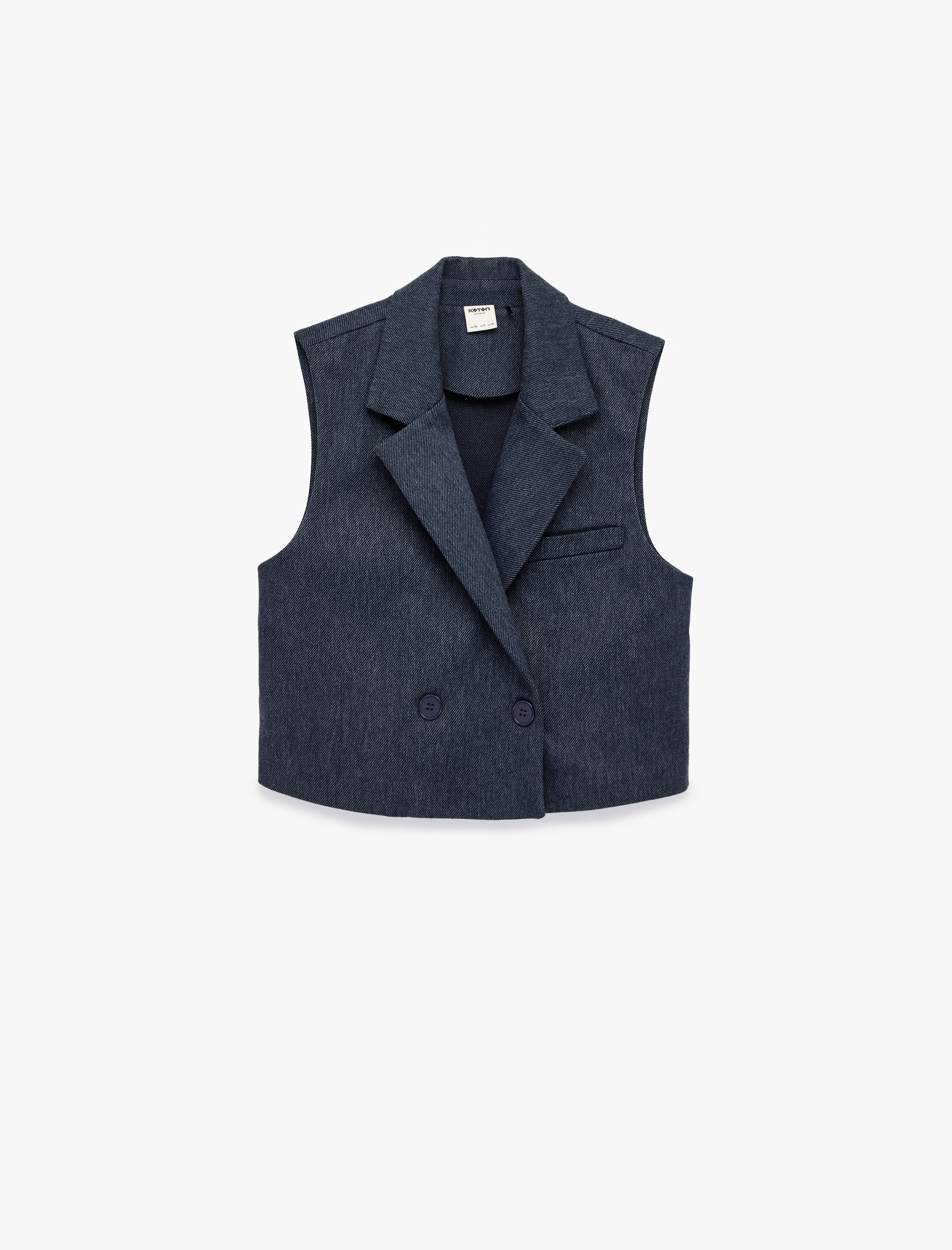   Düğmeli Cep Detaylı Kruvaze Yaka Kolsuz Crop Yelek