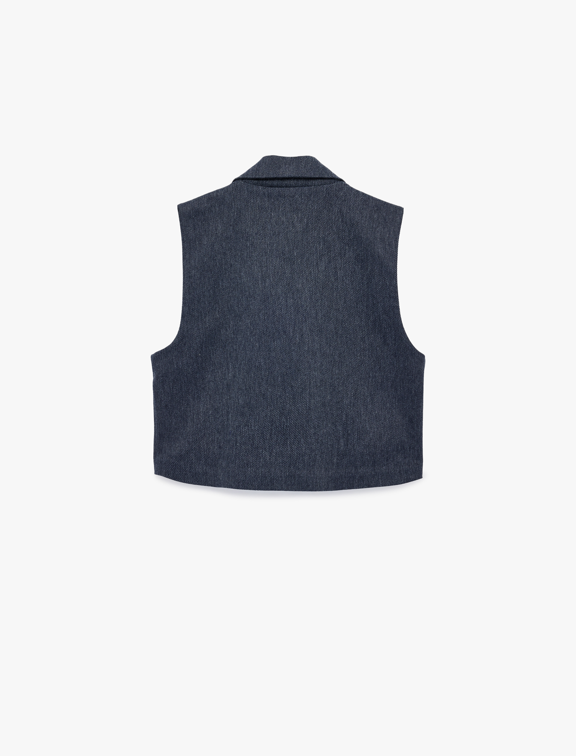   Düğmeli Cep Detaylı Kruvaze Yaka Kolsuz Crop Yelek