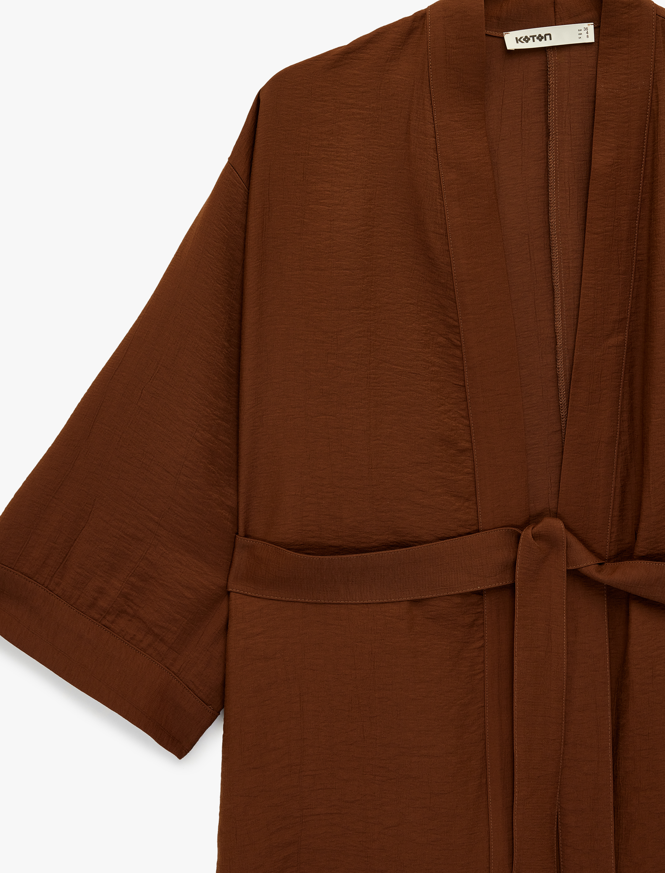   Viskon Kumaş Uzun Geniş Kol Kuşak Detaylı Kimono