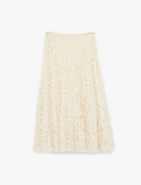 Pileli Midi Dantel Etek