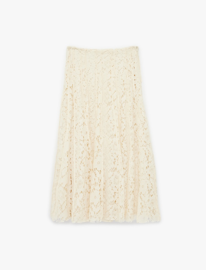  Pileli Midi Dantel Etek