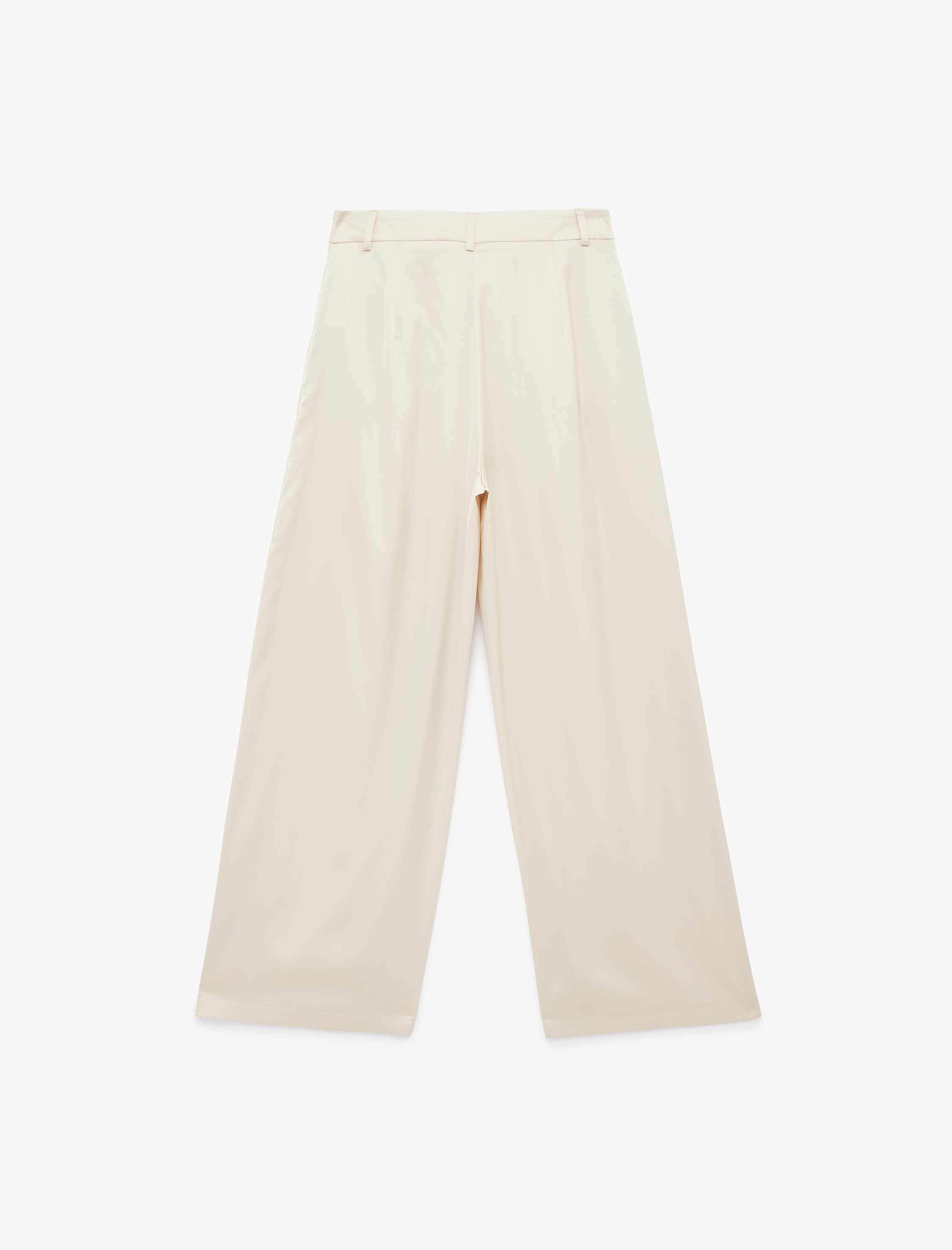   Cepli Pile Detaylı Yüksek Bel Düz Geniş Paça Saten Pantolon