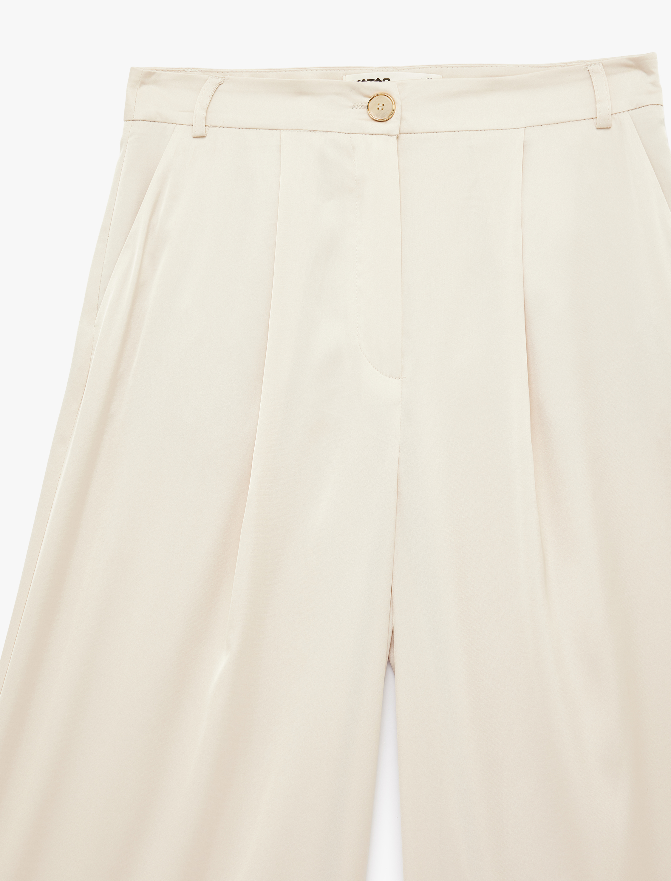   Cepli Pile Detaylı Yüksek Bel Düz Geniş Paça Saten Pantolon