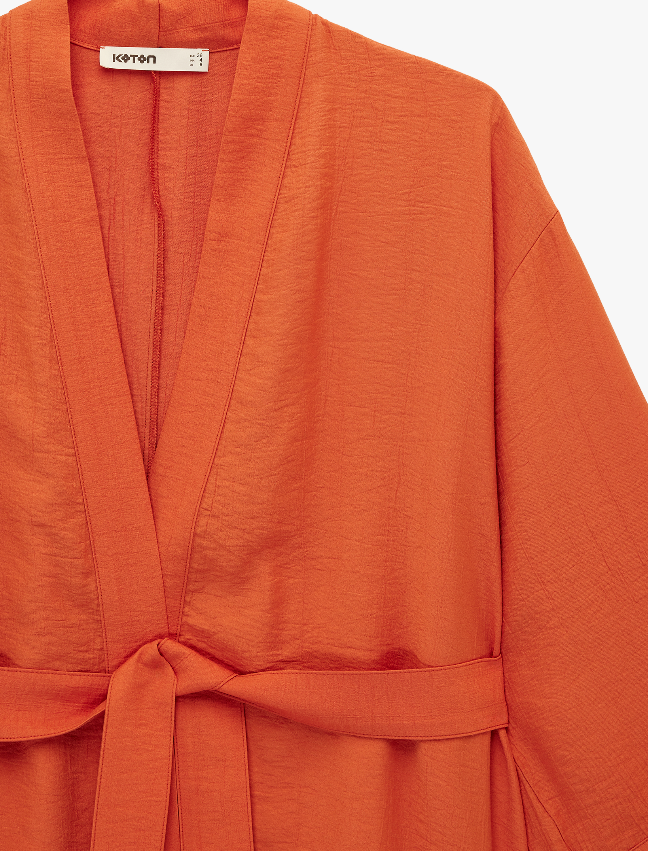   Viskon Kumaş Uzun Geniş Kol Kuşak Detaylı Kimono