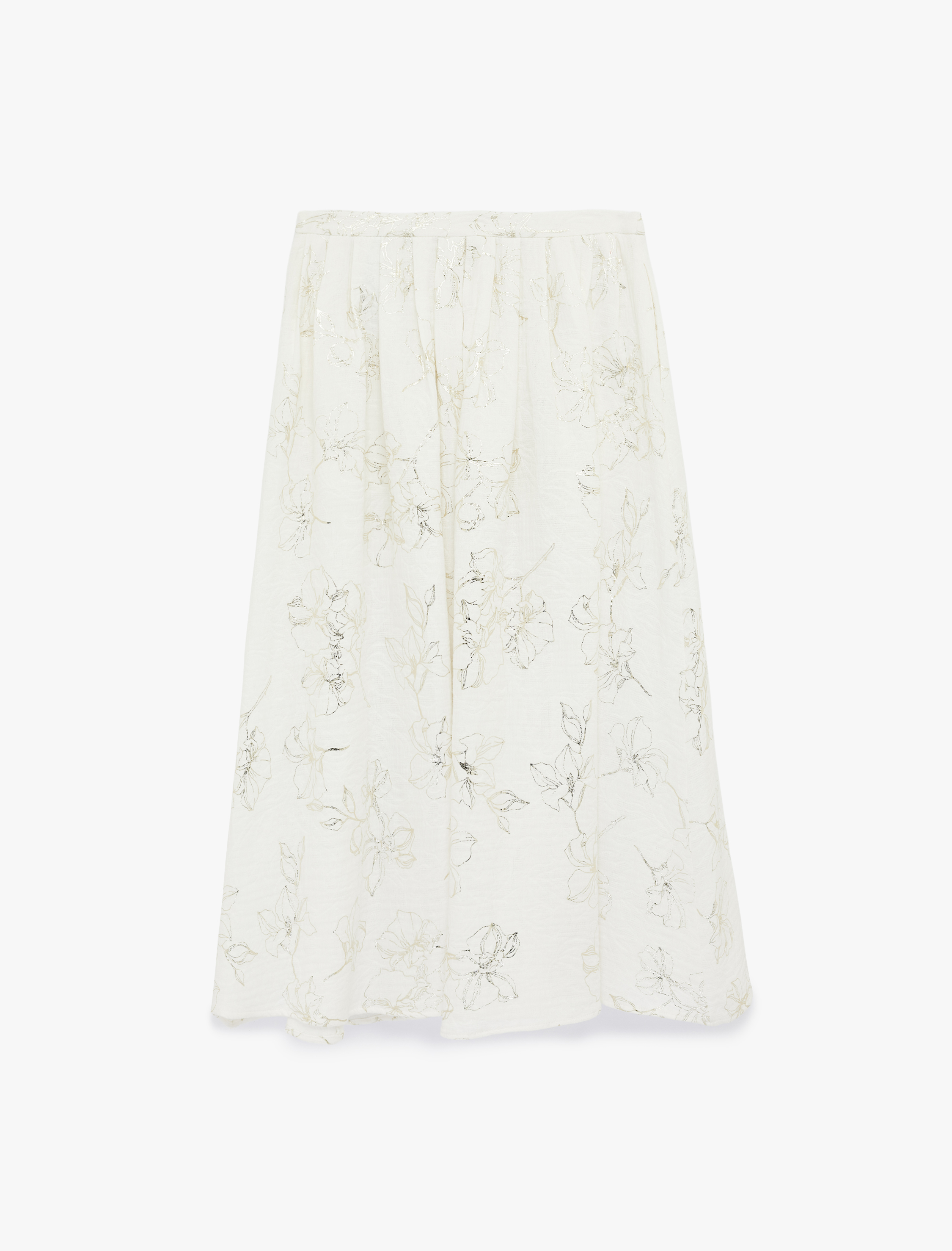   Pamuklu Parıltılı Çiçek Desenli Pileli Uzun Kloş Etek