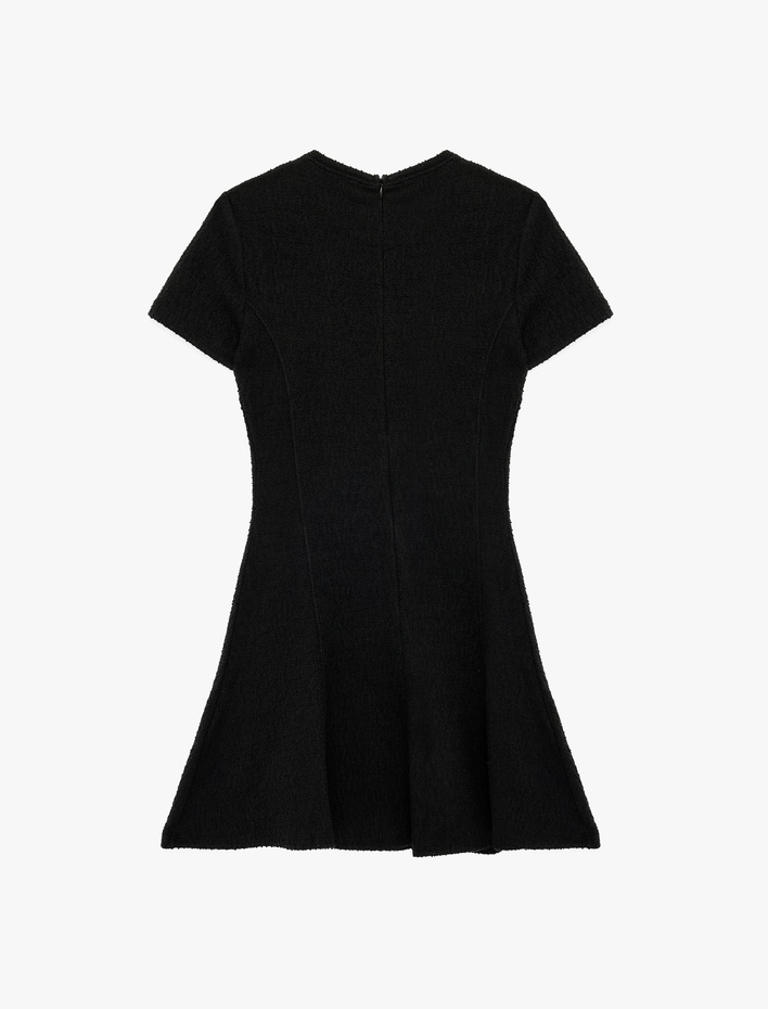  Viskon Karışımlı Volanlı Kısa Kollu Bisiklet Yaka Tüvit Mini Elbise