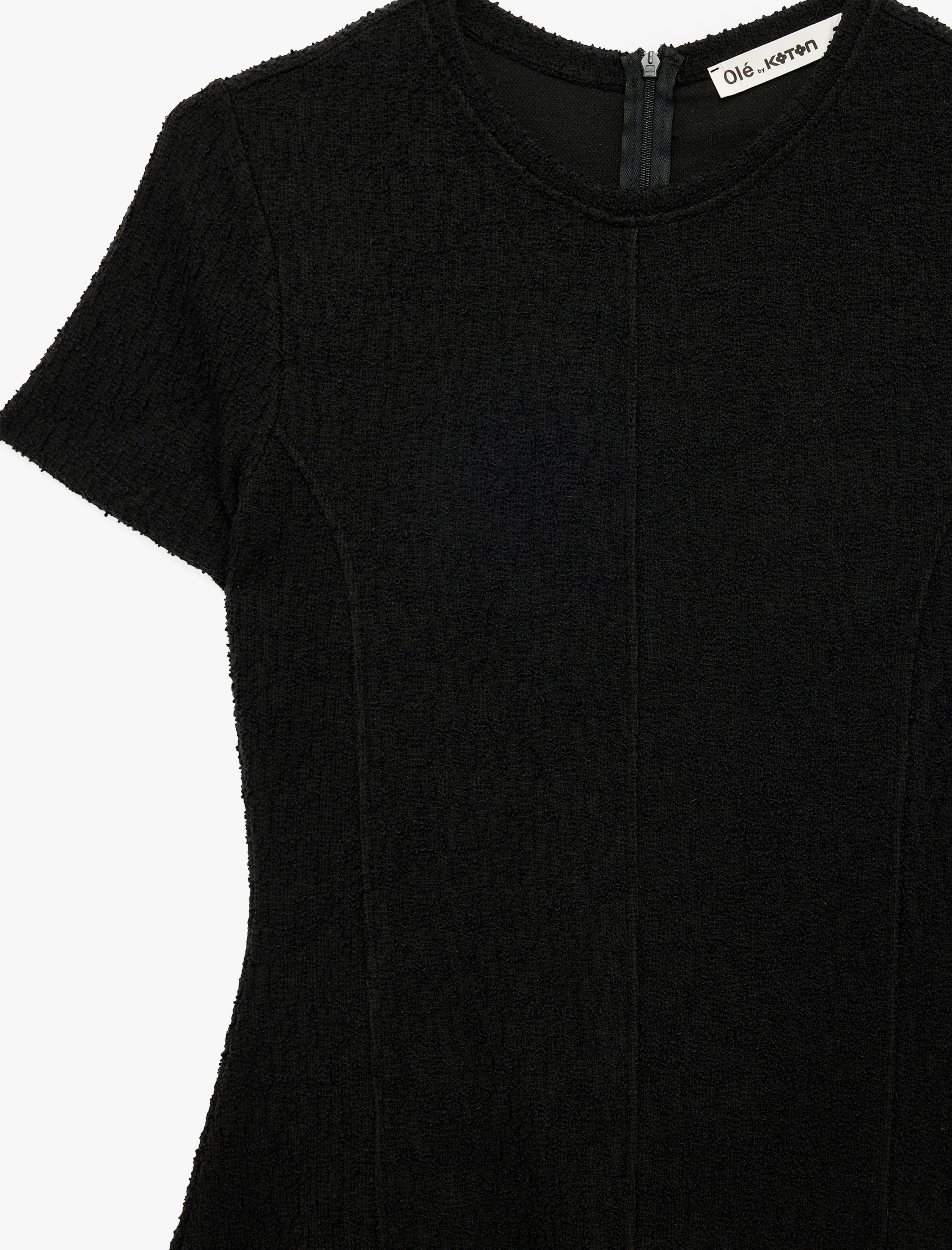   Viskon Karışımlı Volanlı Kısa Kollu Bisiklet Yaka Tüvit Mini Elbise