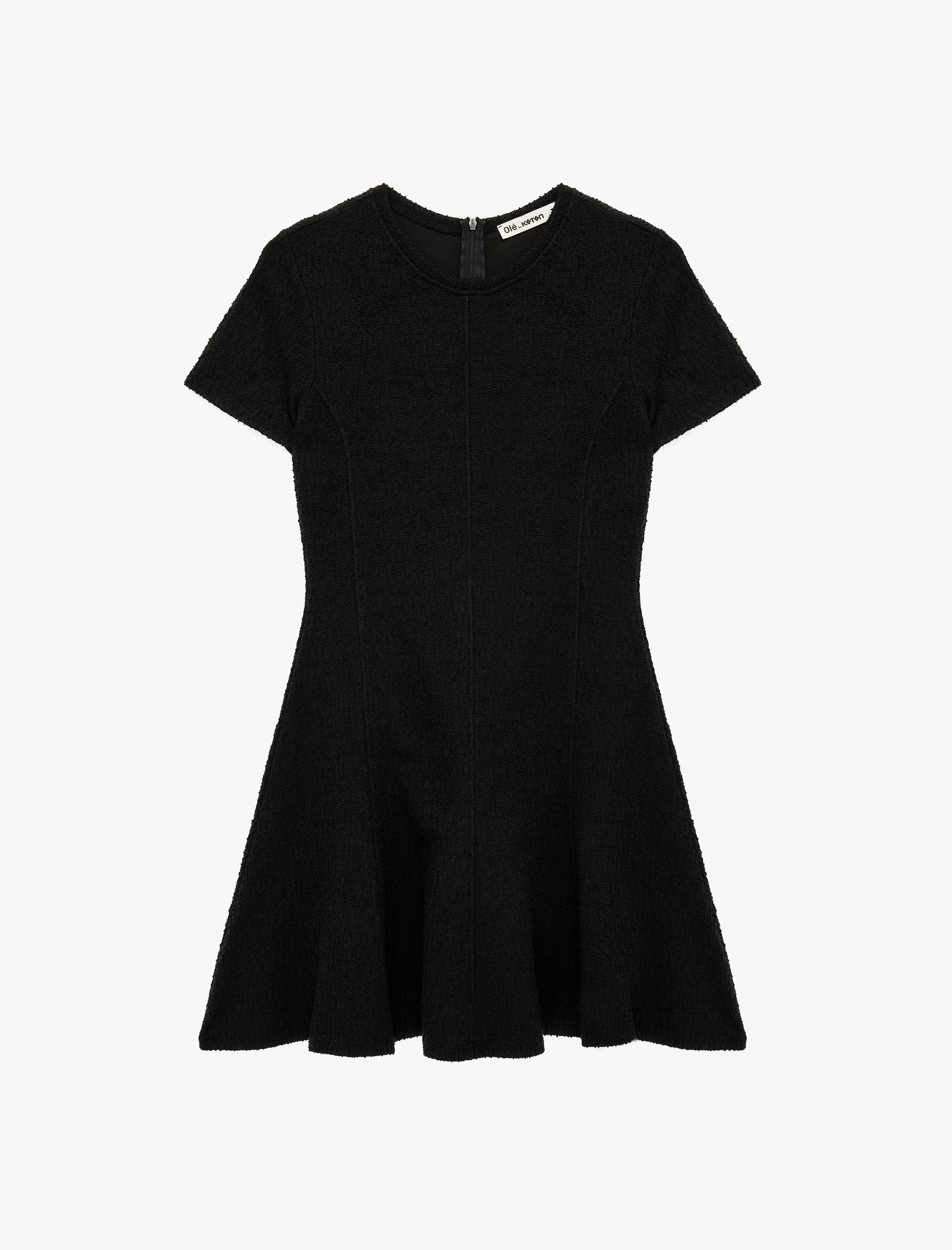   Viskon Karışımlı Volanlı Kısa Kollu Bisiklet Yaka Tüvit Mini Elbise