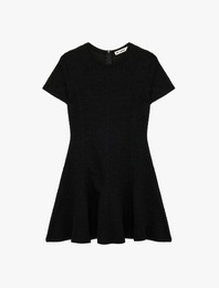 Viskon Karışımlı Volanlı Kısa Kollu Bisiklet Yaka Tüvit Mini Elbise