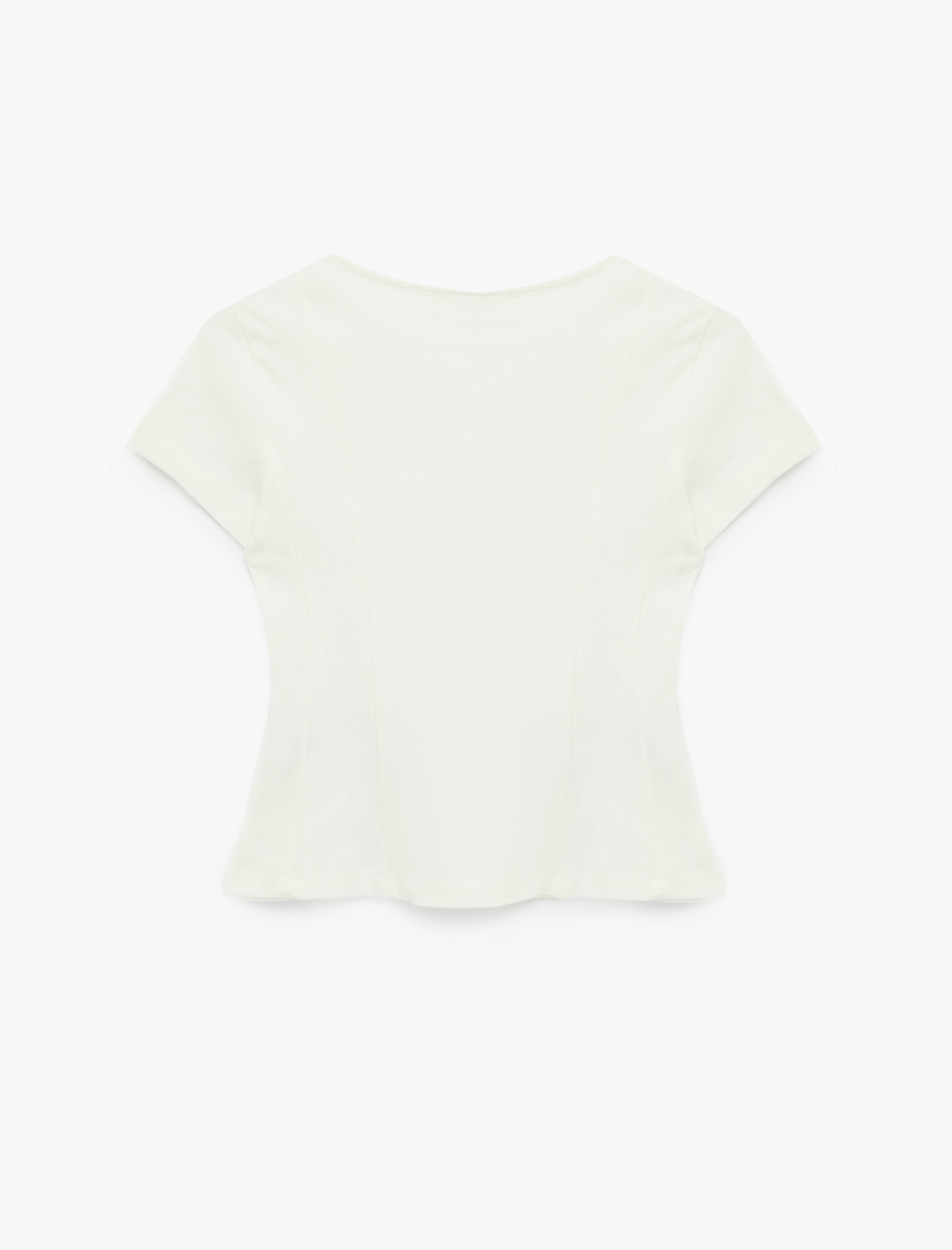   Pamuklu Kısa Kollu Korse Detaylı Bisiklet Yaka Tişört