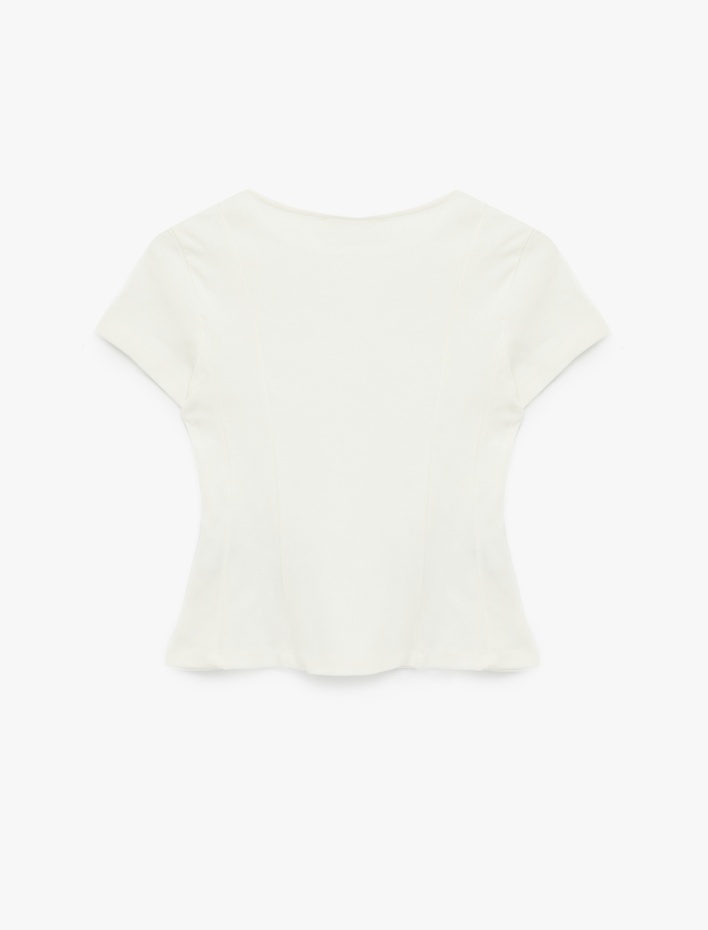  Pamuklu Kısa Kollu Korse Detaylı Bisiklet Yaka Tişört