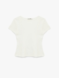 Pamuklu Kısa Kollu Korse Detaylı Bisiklet Yaka Tişört