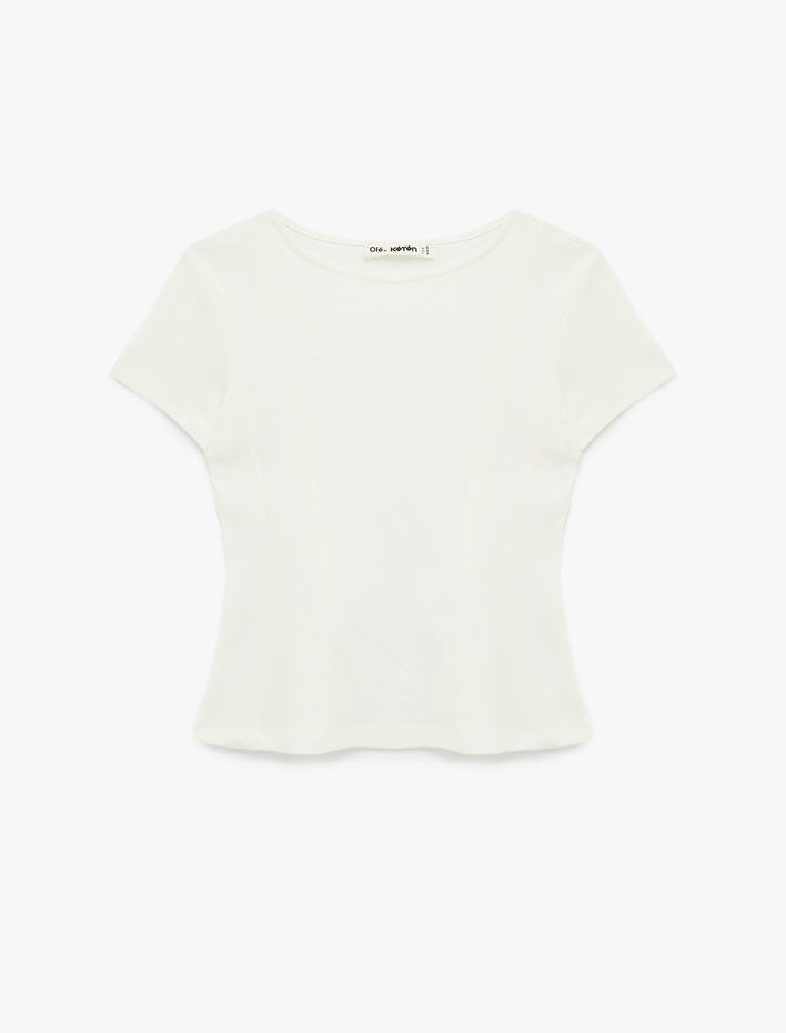  Pamuklu Kısa Kollu Korse Detaylı Bisiklet Yaka Tişört