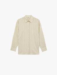 Klasik Yaka Düğmeli Uzun Kollu Oversize Viskon Gömlek